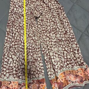 Floral Wide Leg Pants - Brown and Orange